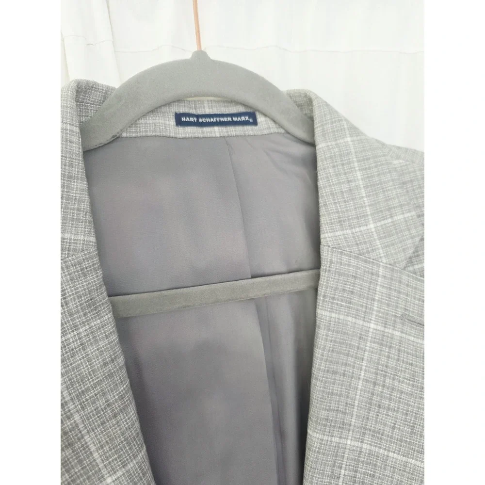 New! Hart Schaffner Marx Wool Linen Sport Coat Windowpane Check Plaid Men 50L